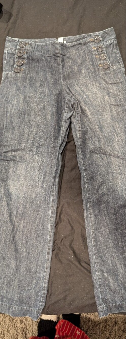 LOFT Women's Straight Jeans in Dark Indigo with Side Button Detail
